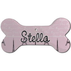 Paris & Eiffel Tower Ceramic Dog Ornament - Front w/ Name or Text