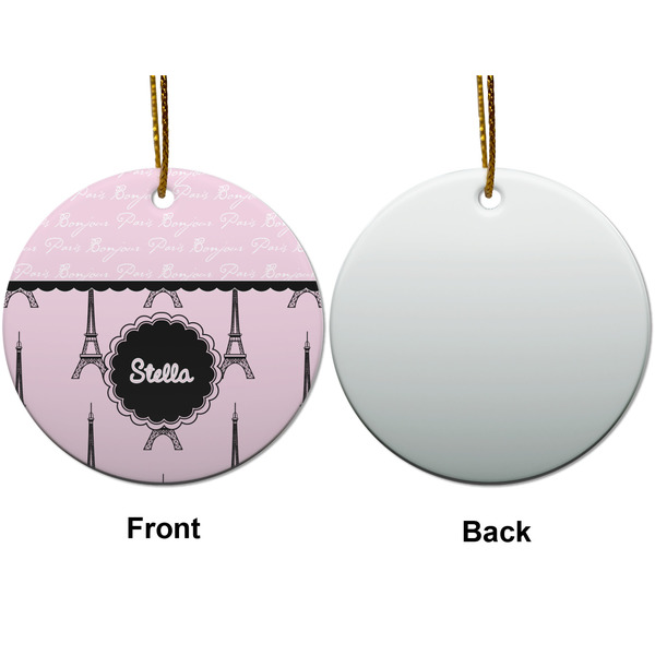 Paris & Eiffel Tower Ceramic Flat Ornament - Circle Front & Back (APPROVAL)