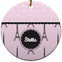 Paris & Eiffel Tower Round Ceramic Ornament w/ Name or Text