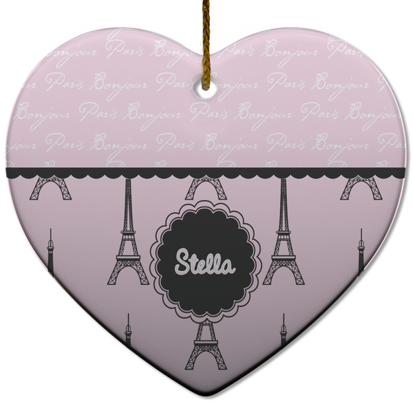 Custom Paris & Eiffel Tower Heart Ceramic Ornament w/ Name or Text