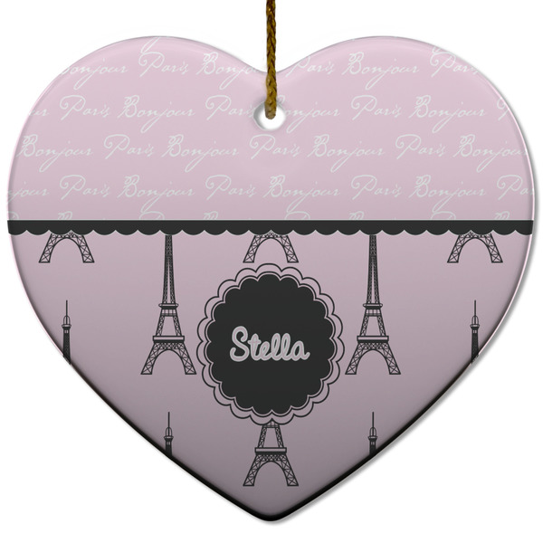Paris & Eiffel Tower Ceramic Flat Ornament - Heart (Front)