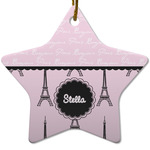 Paris & Eiffel Tower Star Ceramic Ornament w/ Name or Text