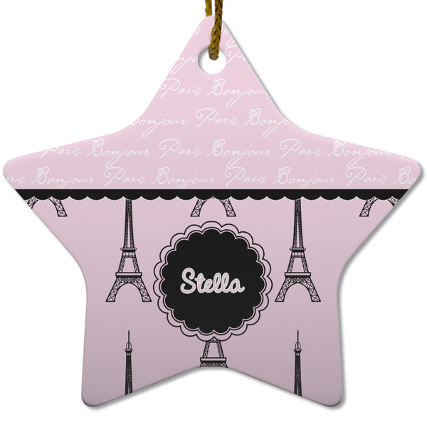 Custom Paris & Eiffel Tower Star Ceramic Ornament w/ Name or Text