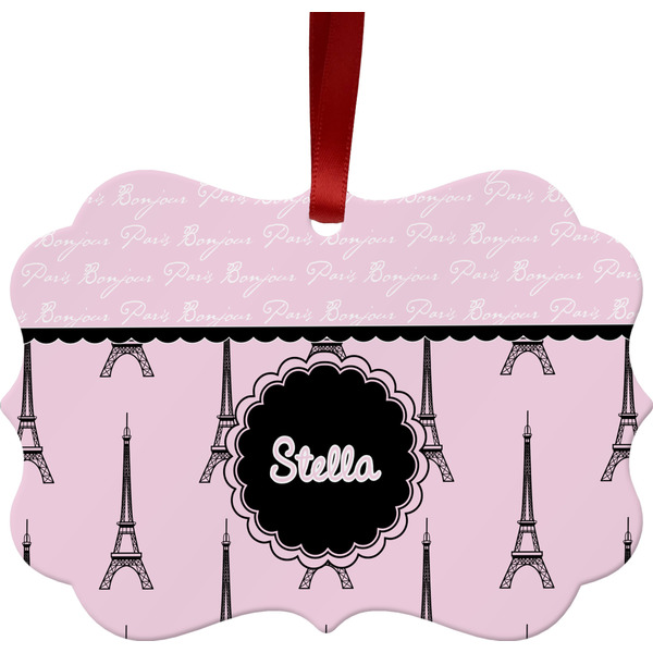 Paris & Eiffel Tower Christmas Ornament (Front View)