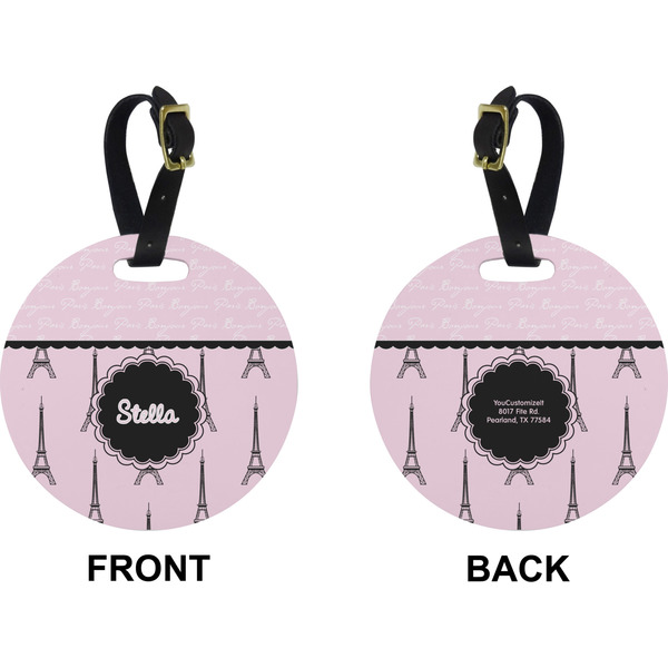 Paris & Eiffel Tower Circle Luggage Tag (Front + Back)
