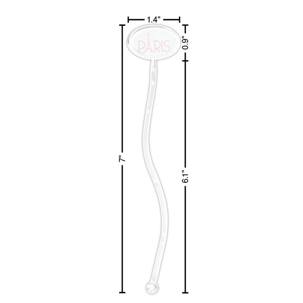 Paris & Eiffel Tower Clear Plastic 7" Stir Stick - Oval - Dimensions