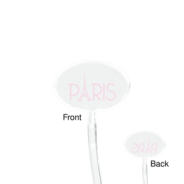 Paris & Eiffel Tower Clear Plastic 7" Stir Stick - Oval - Front & Back