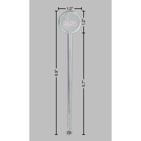 Paris & Eiffel Tower Clear Plastic 7" Stir Stick - Round - Dimensions