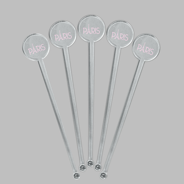 Paris & Eiffel Tower Clear Plastic 7" Stir Stick - Round - Fan View