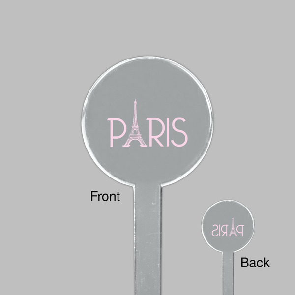 Paris & Eiffel Tower Clear Plastic 7" Stir Stick - Round - Front & Back