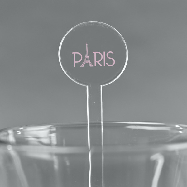 Custom Paris & Eiffel Tower 7" Round Plastic Stir Sticks - Clear