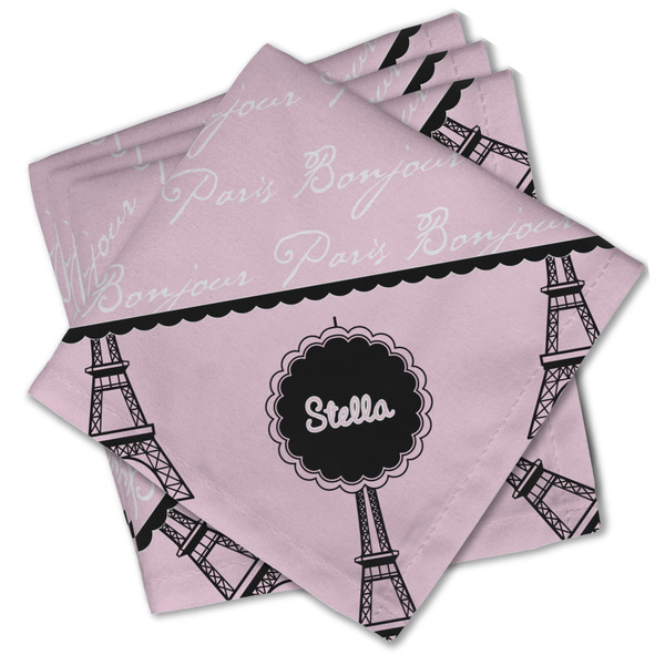 Custom Paris & Eiffel Tower Cloth Cocktail Napkins - Set of 4 w/ Name or Text