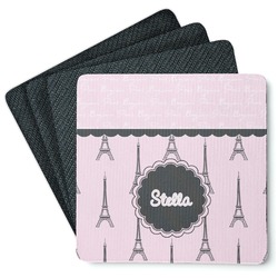 Paris & Eiffel Tower Square Rubber Backed Coasters - Set of 4 (Personalized)