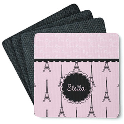 Paris & Eiffel Tower Square Rubber Backed Coasters - Set of 4 (Personalized)