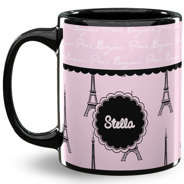 Custom Paris & Eiffel Tower 11 Oz Coffee Mug - Black (Personalized)