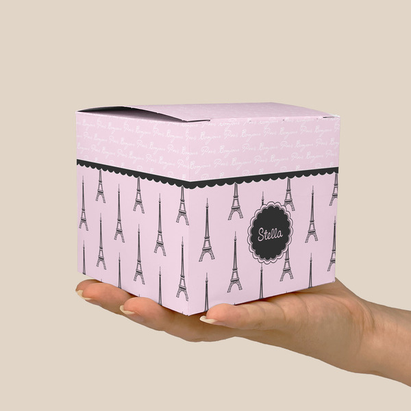 Paris & Eiffel Tower Cube Favor Gift Box - On Hand - Scale View