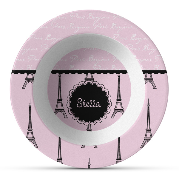 Custom Paris & Eiffel Tower Plastic Bowl - Microwave Safe - Composite Polymer (Personalized)