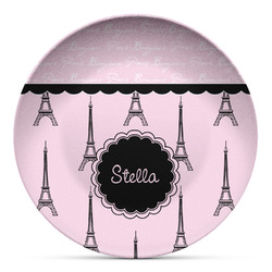 Paris & Eiffel Tower Microwave Safe Plastic Plate - Composite Polymer (Personalized)