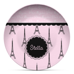 Paris & Eiffel Tower Microwave Safe Plastic Plate - Composite Polymer (Personalized)