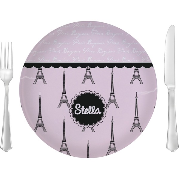 Custom Paris & Eiffel Tower Glass Lunch / Dinner Plate 10" (Personalized)