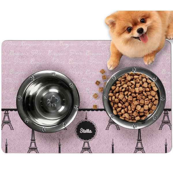 Custom Paris & Eiffel Tower Dog Food Mat - Small w/ Name or Text