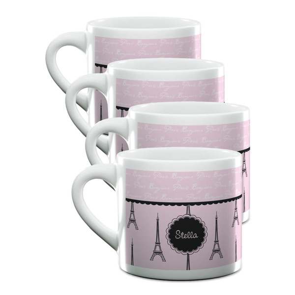 Custom Paris & Eiffel Tower Double Shot Espresso Cups - Set of 4 (Personalized)