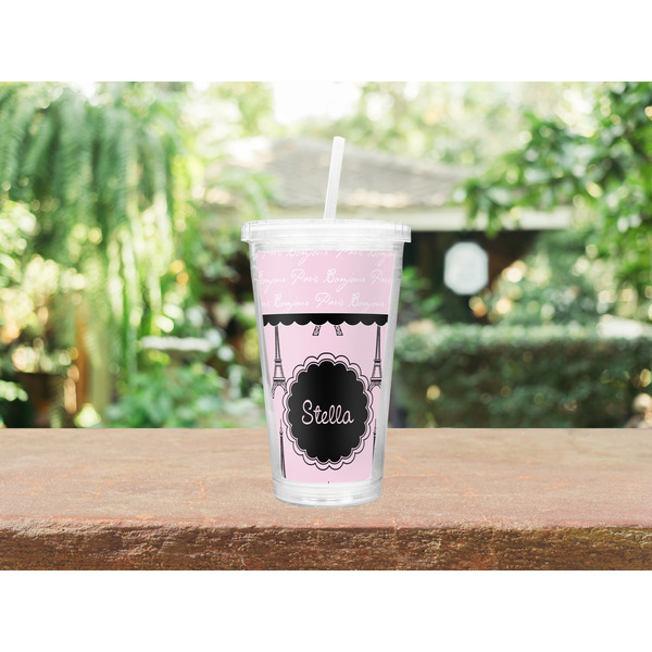 Paris & Eiffel Tower Double Wall Tumbler with Straw Lifestyle
