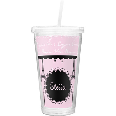 Paris & Eiffel Tower Double Wall Tumbler with Straw (Personalized)