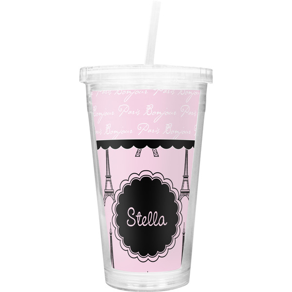 Custom Paris & Eiffel Tower Double Wall Tumbler with Straw (Personalized)