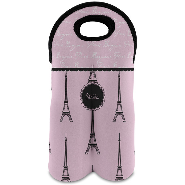 Custom Paris & Eiffel Tower Wine Tote Bag (2 Bottles) (Personalized)