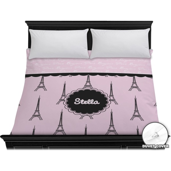 Custom Paris & Eiffel Tower Duvet Cover - King (Personalized)