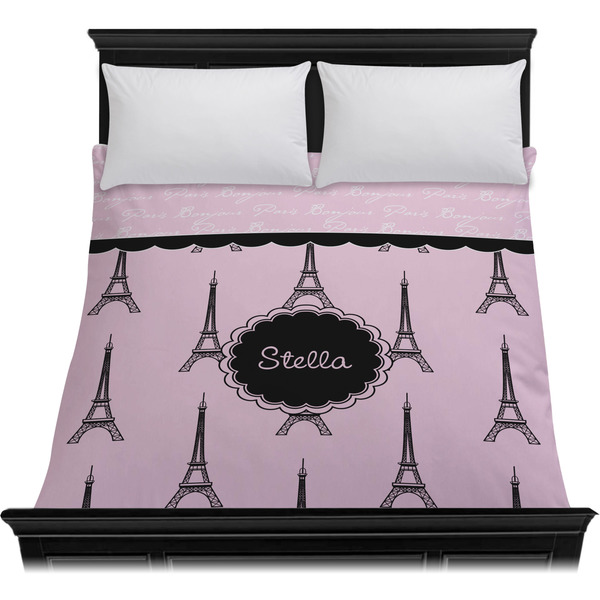 Paris & Eiffel Tower Duvet Cover - Queen - On Bed - No Prop