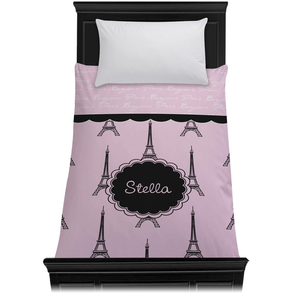 Paris & Eiffel Tower Duvet Cover - Twin - On Bed - No Prop