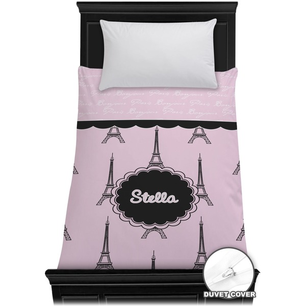 Custom Paris & Eiffel Tower Duvet Cover - Twin (Personalized)