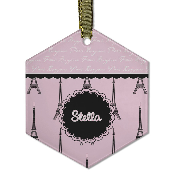 Paris & Eiffel Tower Frosted Glass Ornament - Hexagon