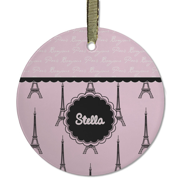 Paris & Eiffel Tower Frosted Glass Ornament - Round
