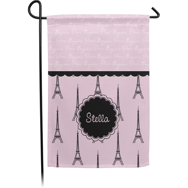 Custom Paris & Eiffel Tower Small Garden Flag - Single Sided w/ Name or Text