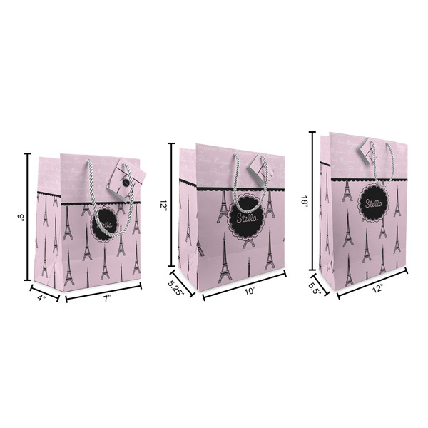 Paris & Eiffel Tower Gift Bags - All Sizes - Dimensions