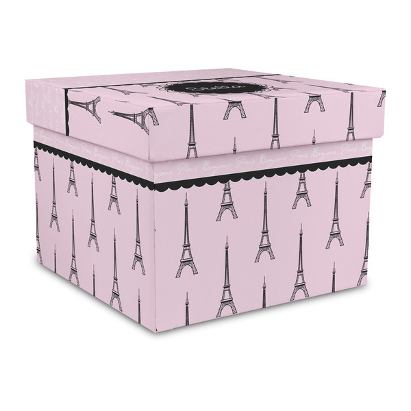 Custom Paris & Eiffel Tower Gift Box with Lid - Canvas Wrapped - Large (Personalized)