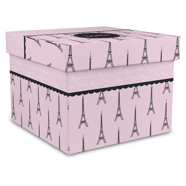 Custom Paris & Eiffel Tower Gift Box with Lid - Canvas Wrapped - X-Large (Personalized)