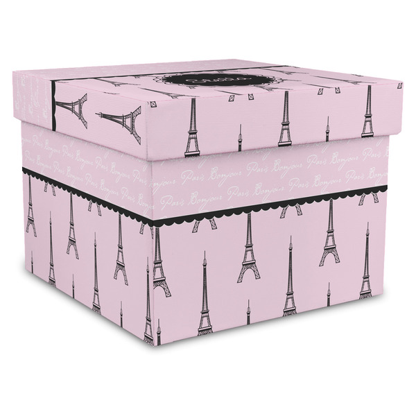Custom Paris & Eiffel Tower Gift Box with Lid - Canvas Wrapped - XX-Large (Personalized)
