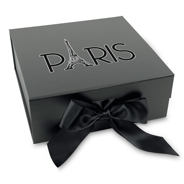 Custom Paris & Eiffel Tower Gift Box with Magnetic Lid - Black