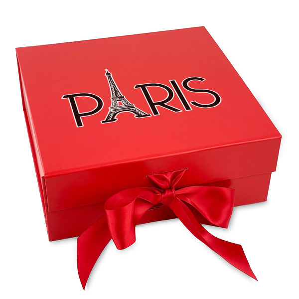 Custom Paris & Eiffel Tower Gift Box with Magnetic Lid - Red