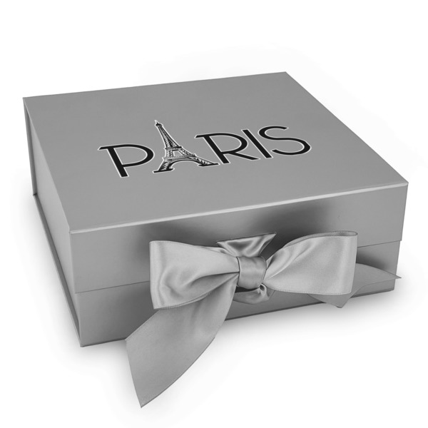 Custom Paris & Eiffel Tower Gift Box with Magnetic Lid - Silver
