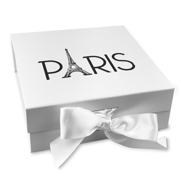 Custom Paris & Eiffel Tower Gift Box with Magnetic Lid - White