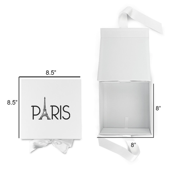 Paris & Eiffel Tower Gift Boxes with Magnetic Lid - White - Open & Closed