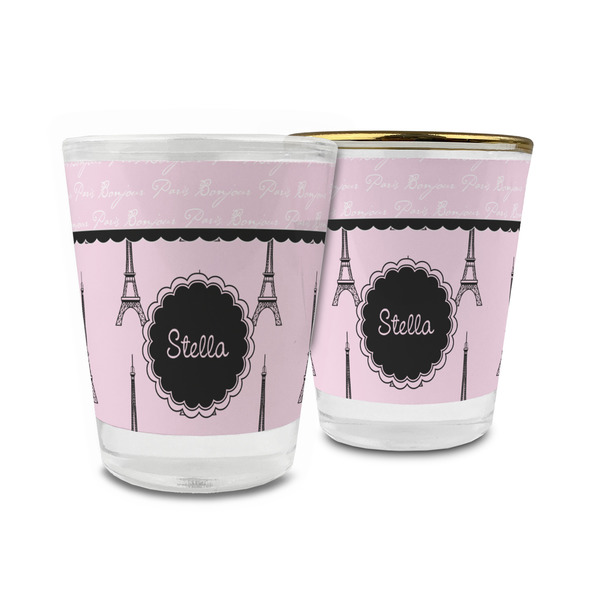 Custom Paris & Eiffel Tower Glass Shot Glass - 1.5 oz (Personalized)