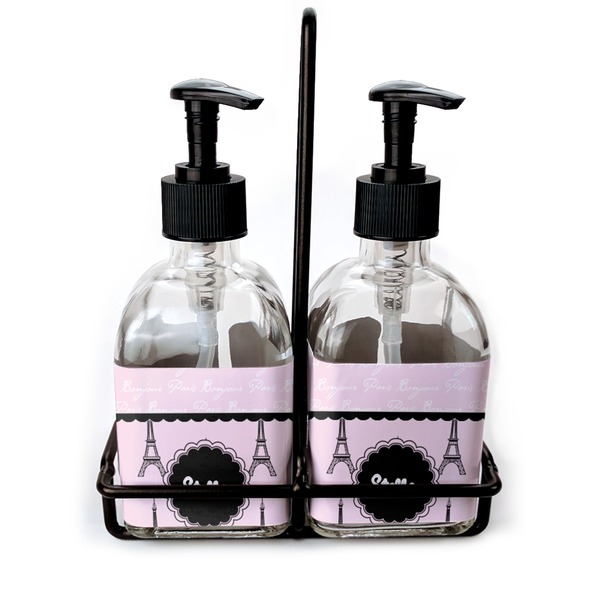 Custom Paris & Eiffel Tower Glass Soap & Lotion Bottle Set (Personalized)