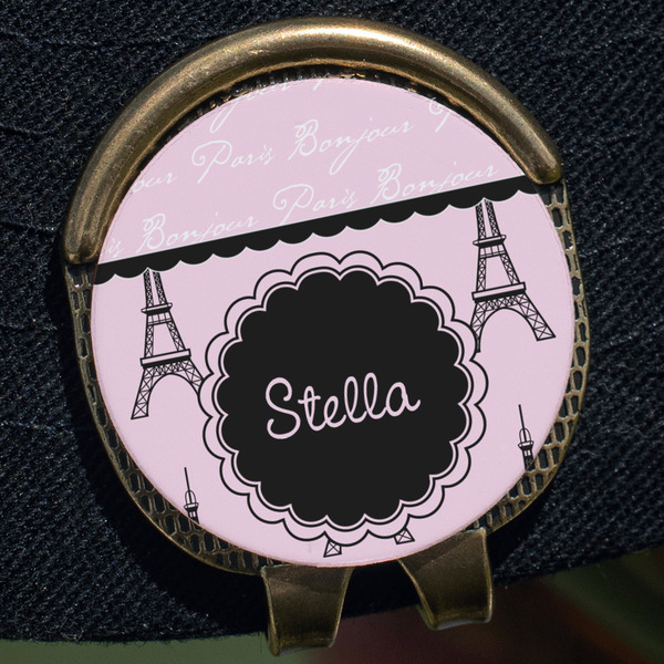 Paris & Eiffel Tower Golf Ball Marker Hat Clip - Gold - Close Up