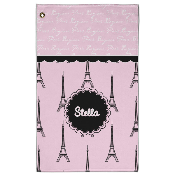 Custom Paris & Eiffel Tower Golf Towel - Poly-Cotton Blend - Large w/ Name or Text